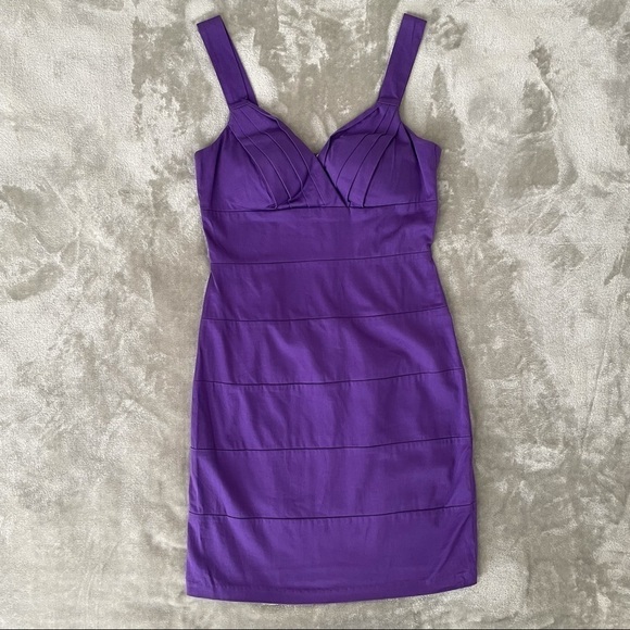 B. Darlin Purple Fitted Panel Wide Strap Dress Back Zip Junior Size 9/10 - Picture 1 of 8